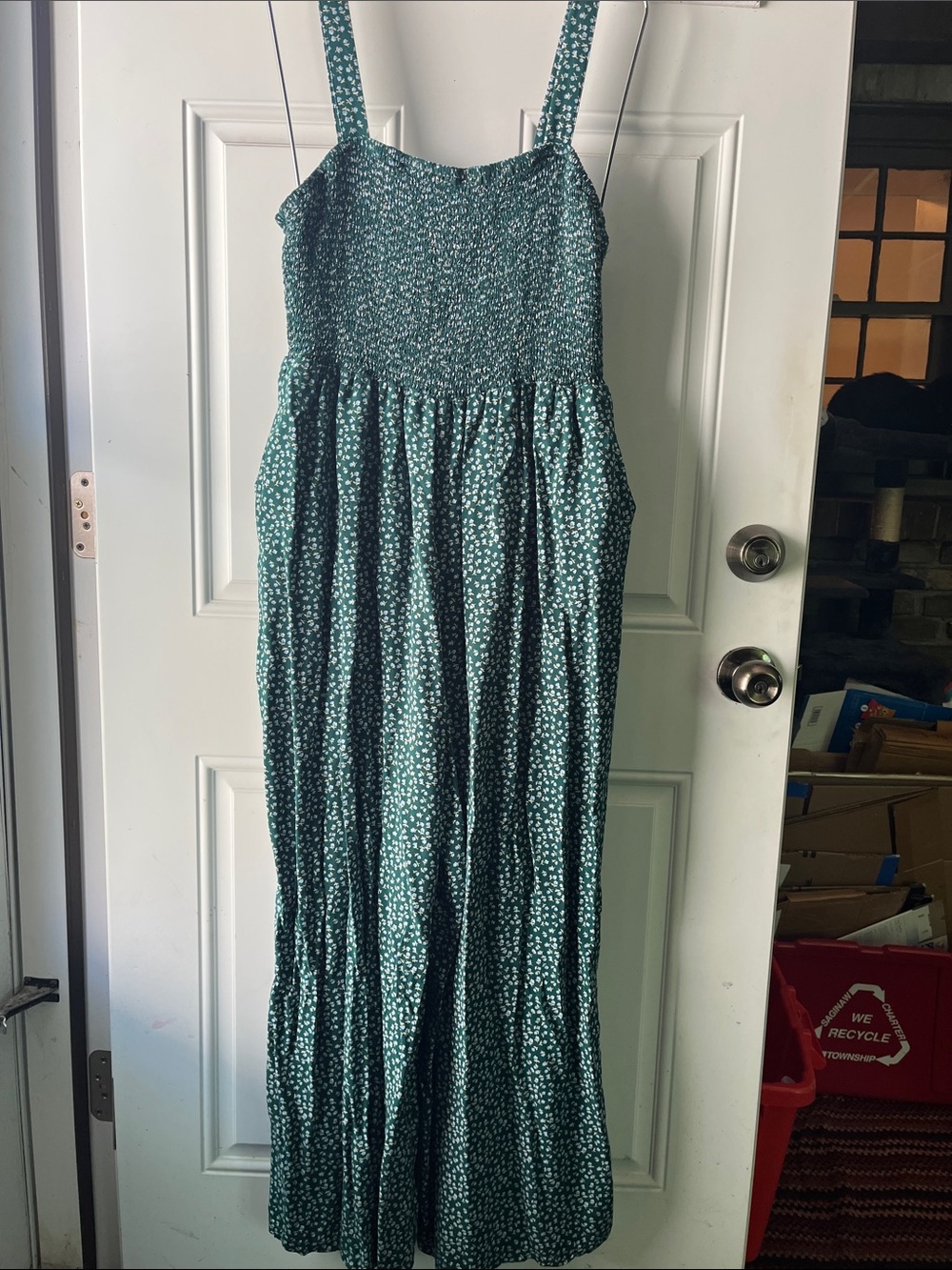 Smocked Green Floral Maxi Jumpsuit